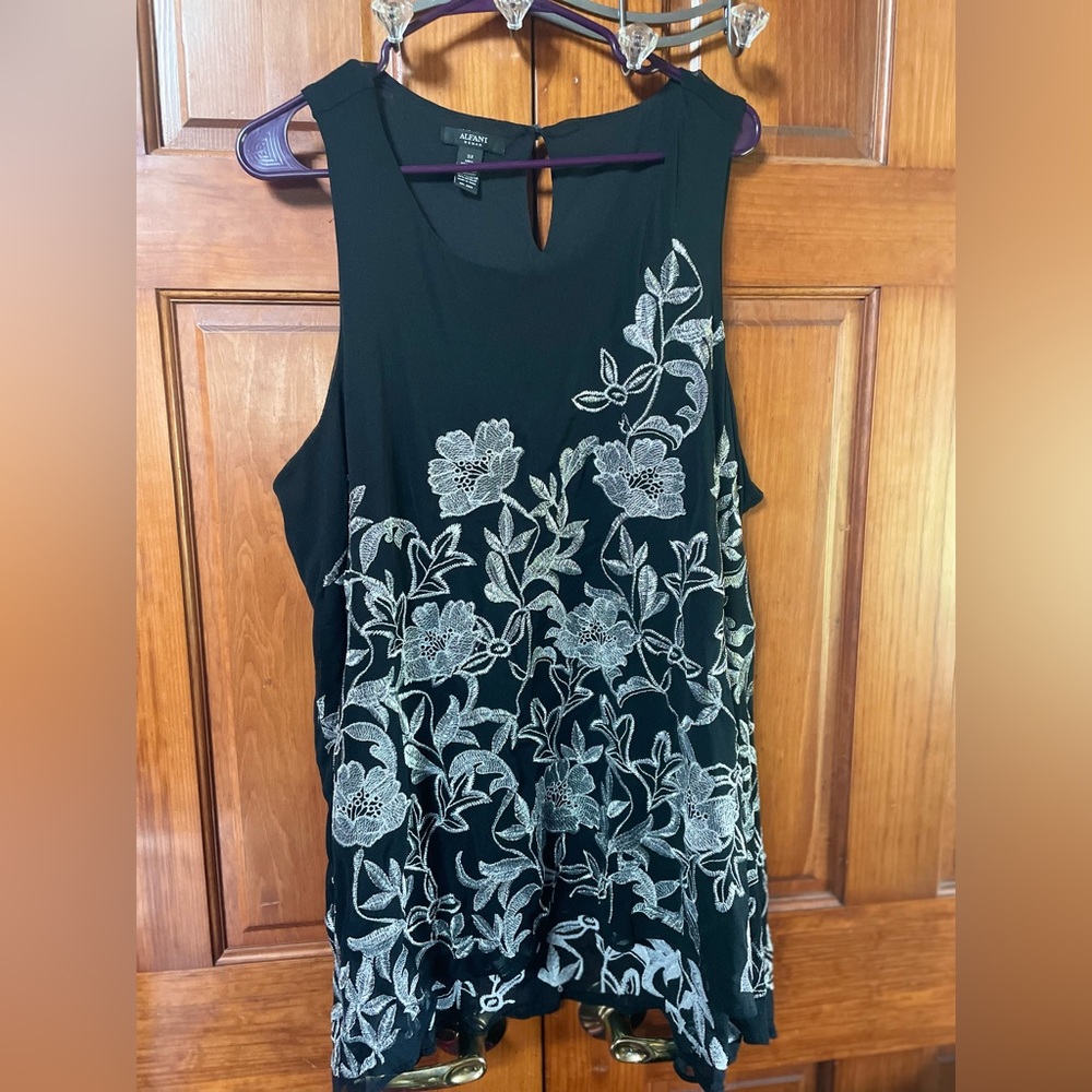 Black Blouse with white embroidered flowers